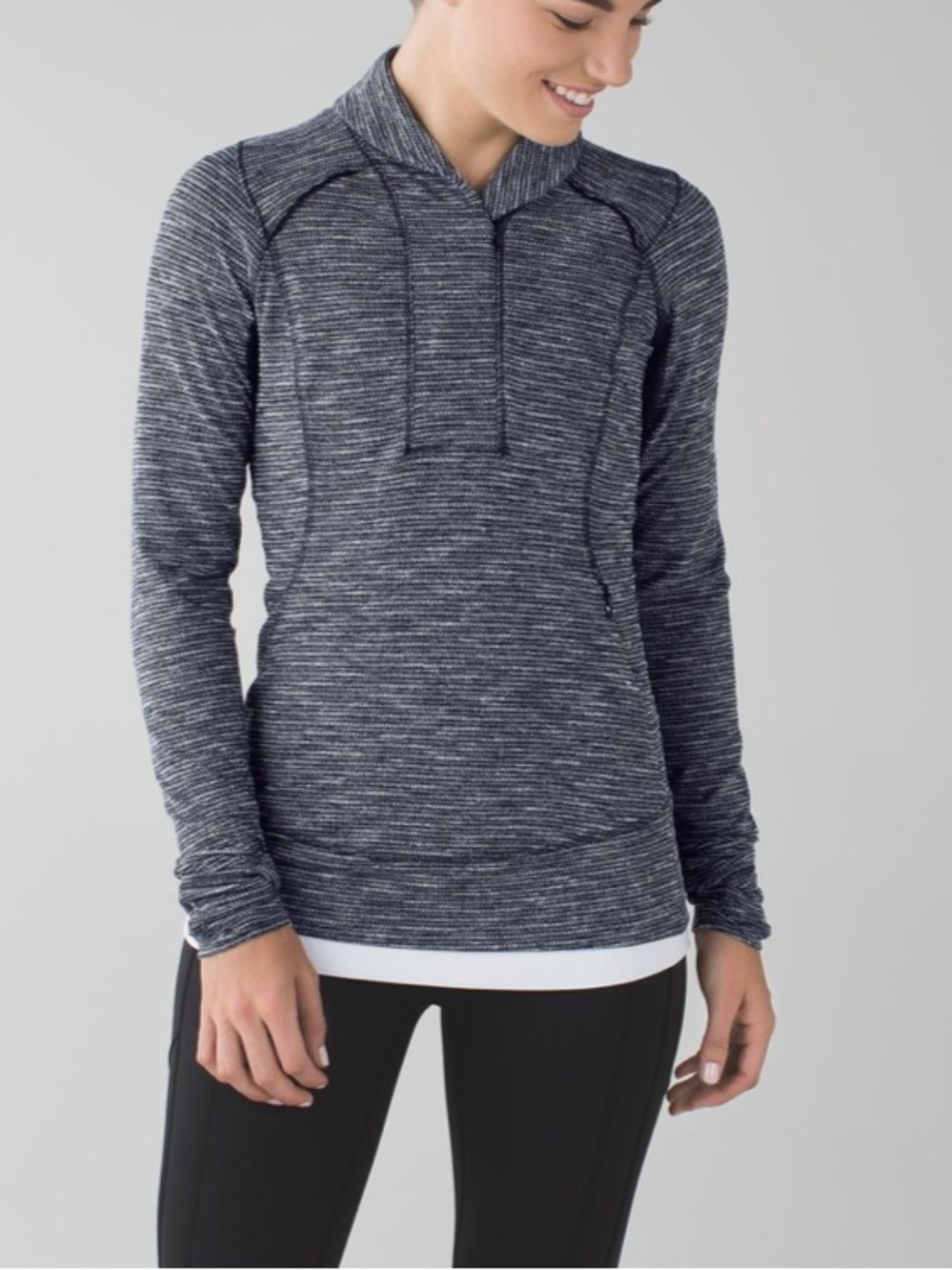 Lululemon Think Fast Pullover Black Space Dye Rulu Thumbholes 10